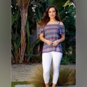 Ruby Ribbon multicolor off shoulder lightweight flowy knit blouse top, XXL.